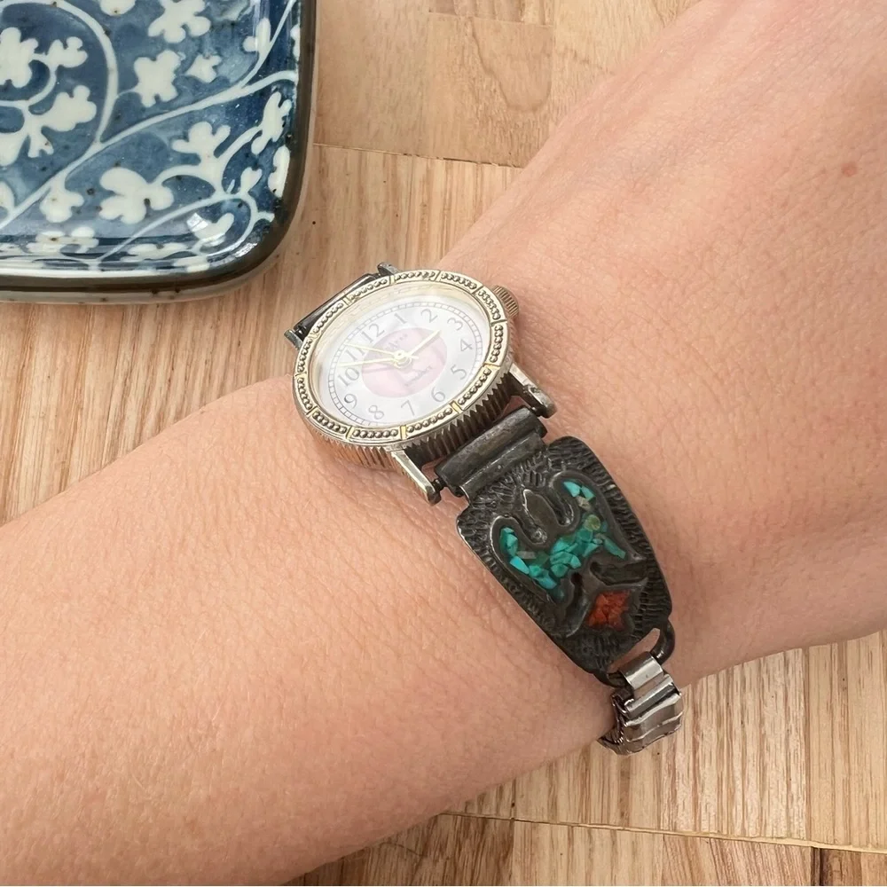 VTG LA Express ladies southwestern Sterling silver eagle watch NEW BATTERY